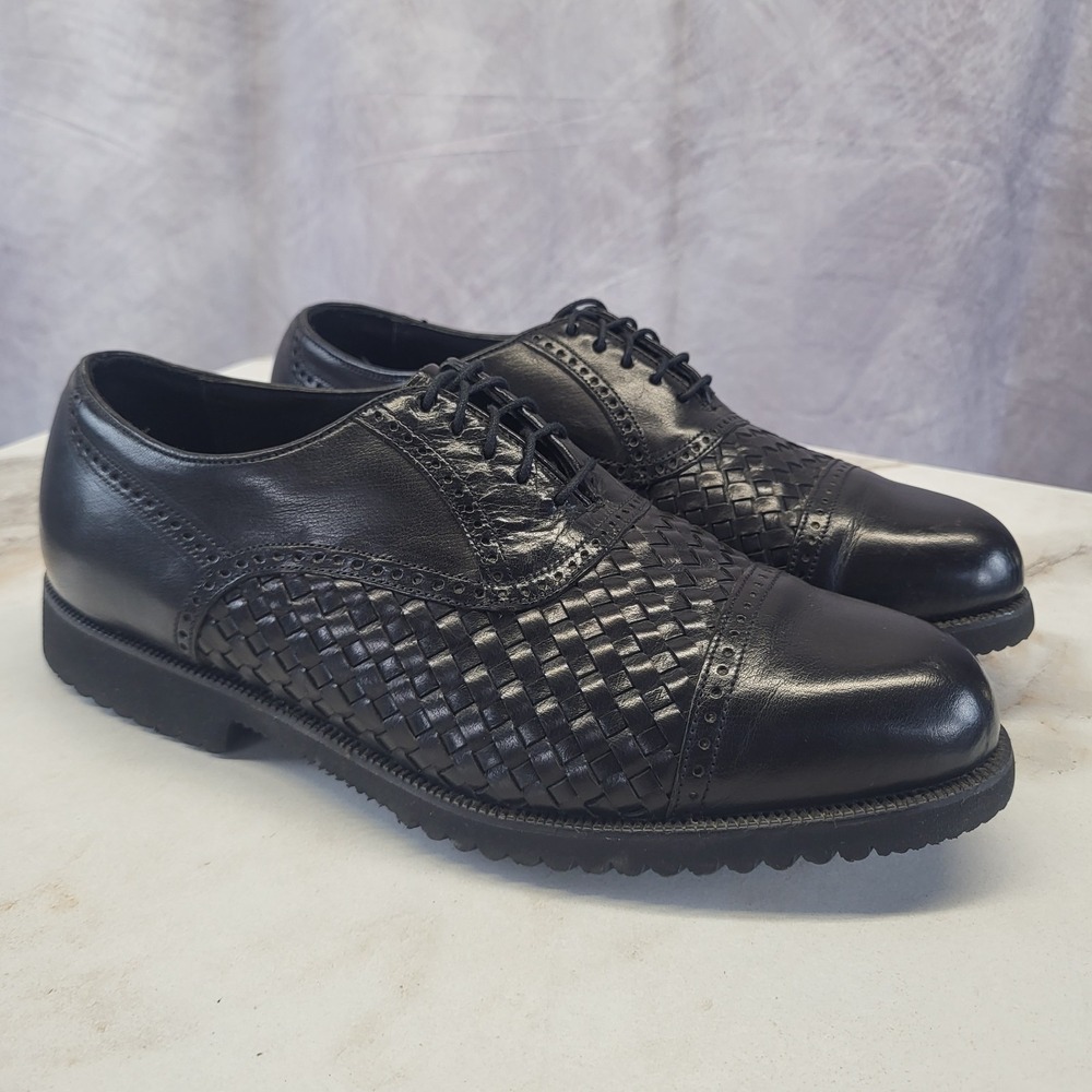 Florsheim Men's 8.5 3E WIDE Black Woven Leather Cap Toe Oxfords
